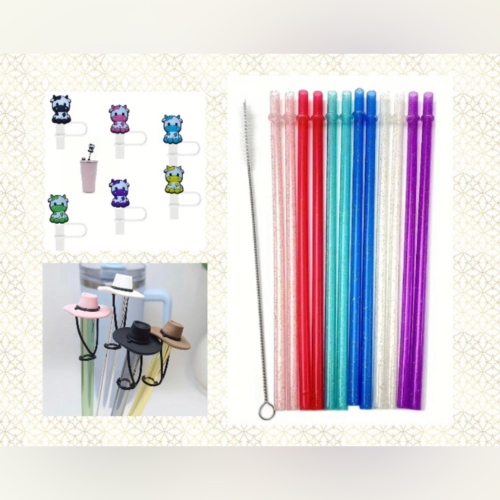 15 Piece Straw Bundle- 12 Straws, 1 Cleaning Brush and 2 Straw Covers 🆕